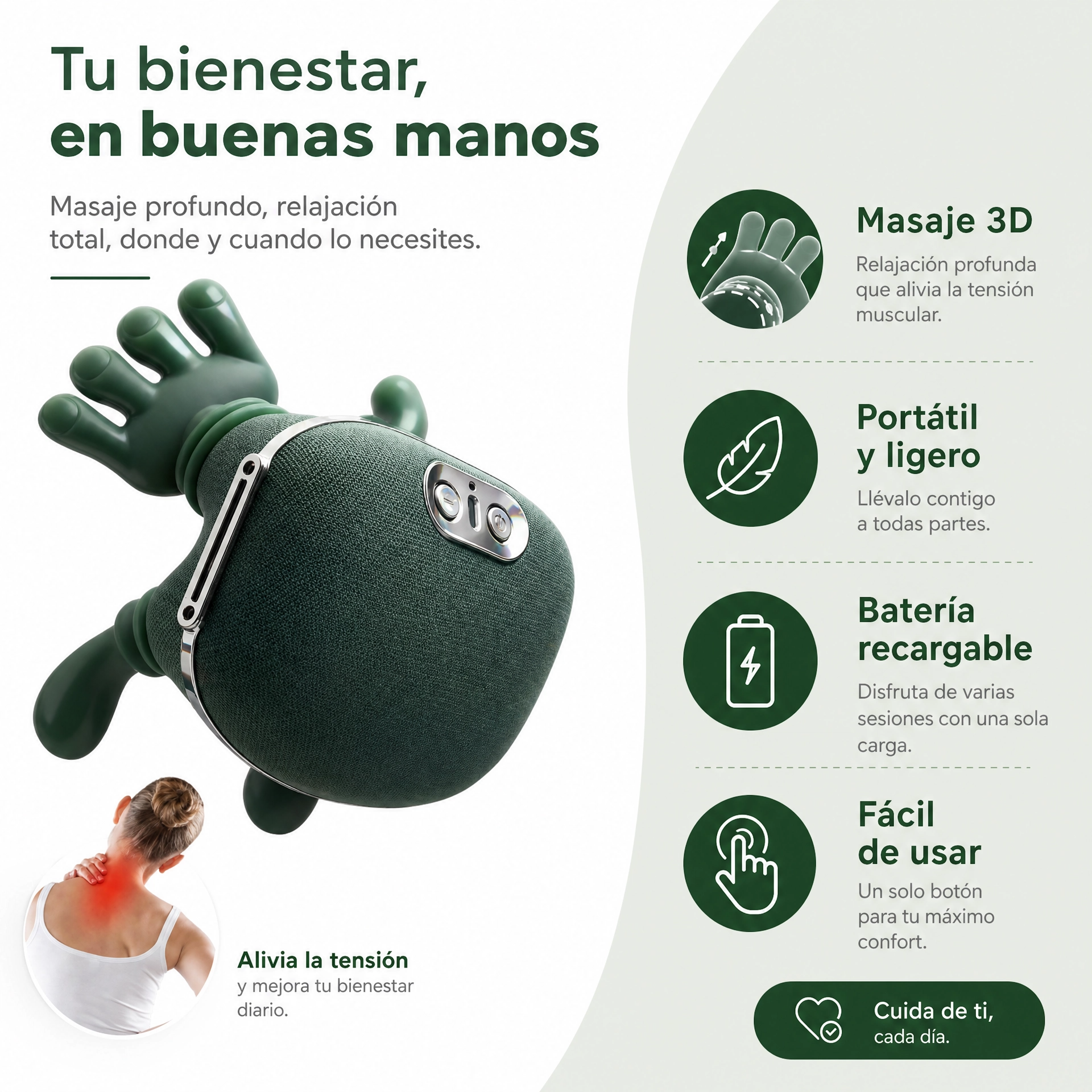 Masajeador de cuello portátil con función de calor